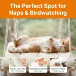 Cat Window Perch Rustic Cat Hammock Bed W Solid Wood Seat 4 Heavy Duty Suction - Image 6