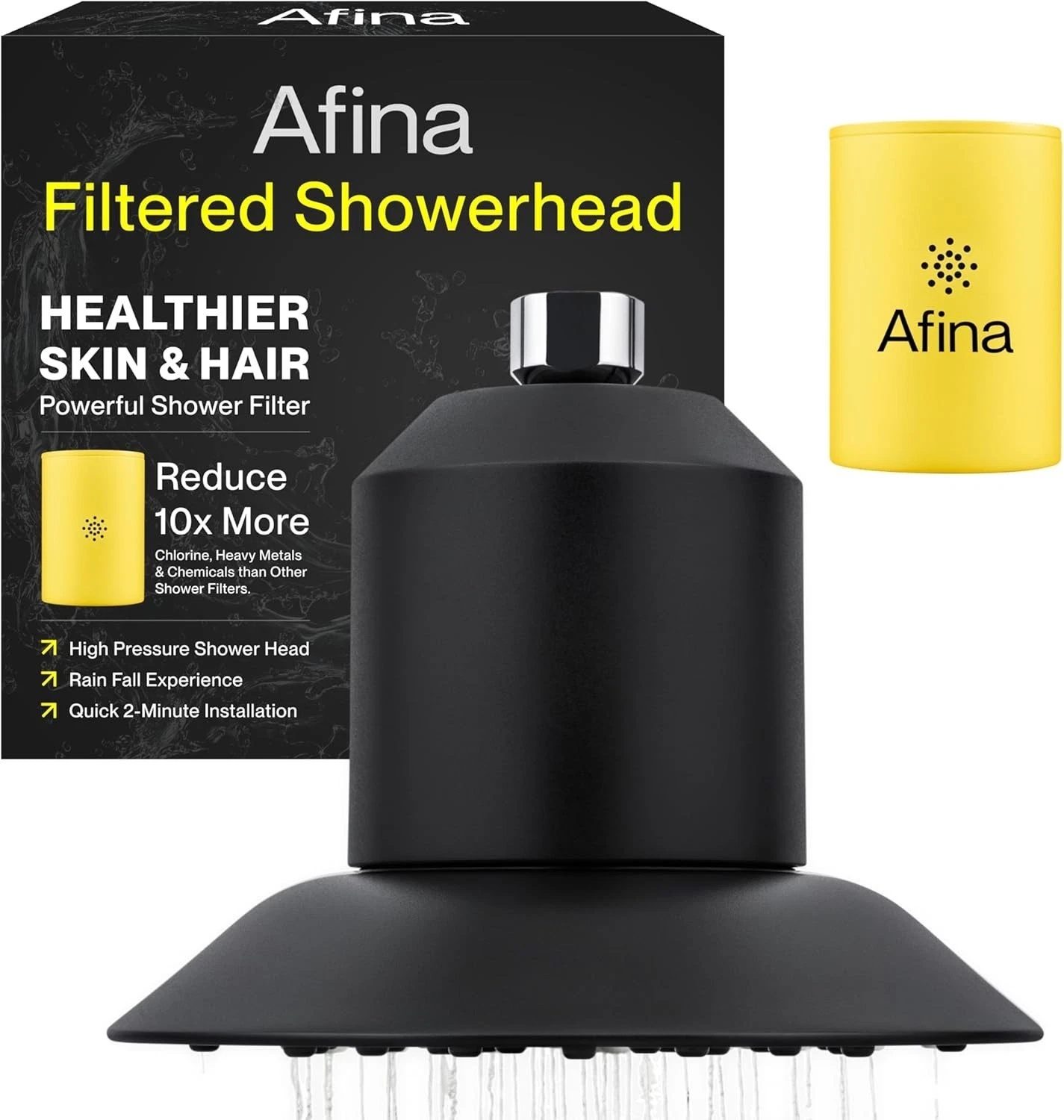 s-l1600 (15) Afina Filtered Shower Head Hard Water KDF-55 Filter High Pressure Rainfall Black - Image 1